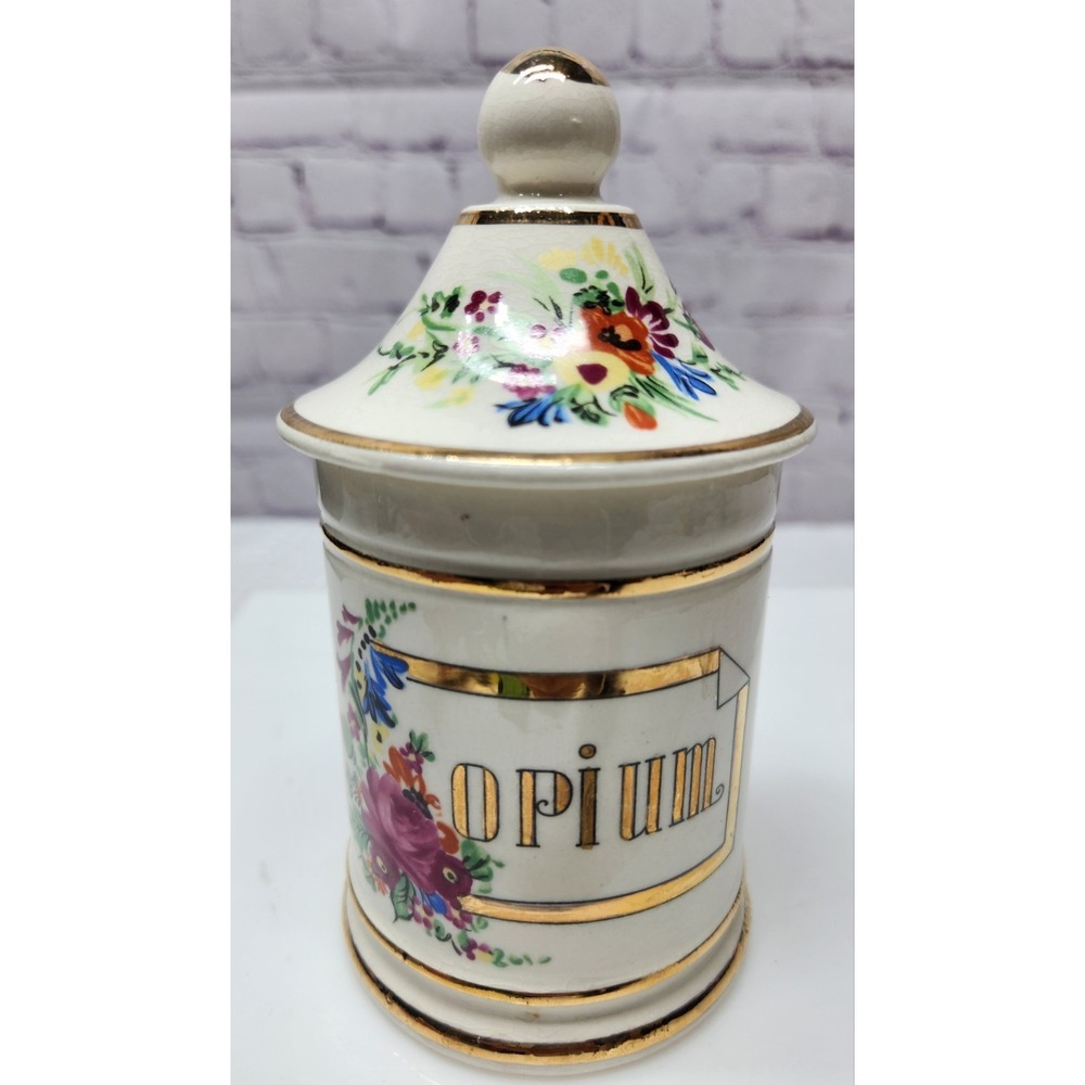 RARE Vintage Opium Apothecary Porcelain Floral Gold Trim Made in Japan Unique